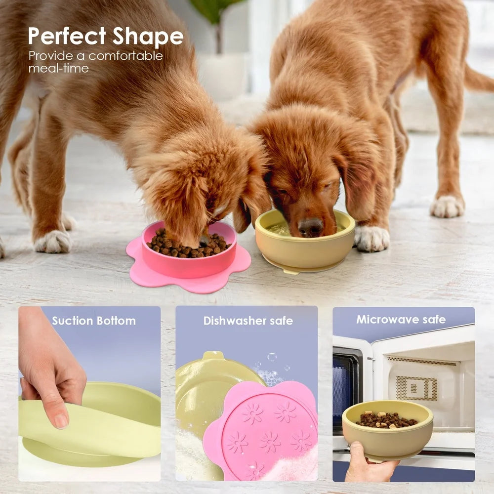 Flower-Shaped Silicone Pet Bowl With Non-Slip Base