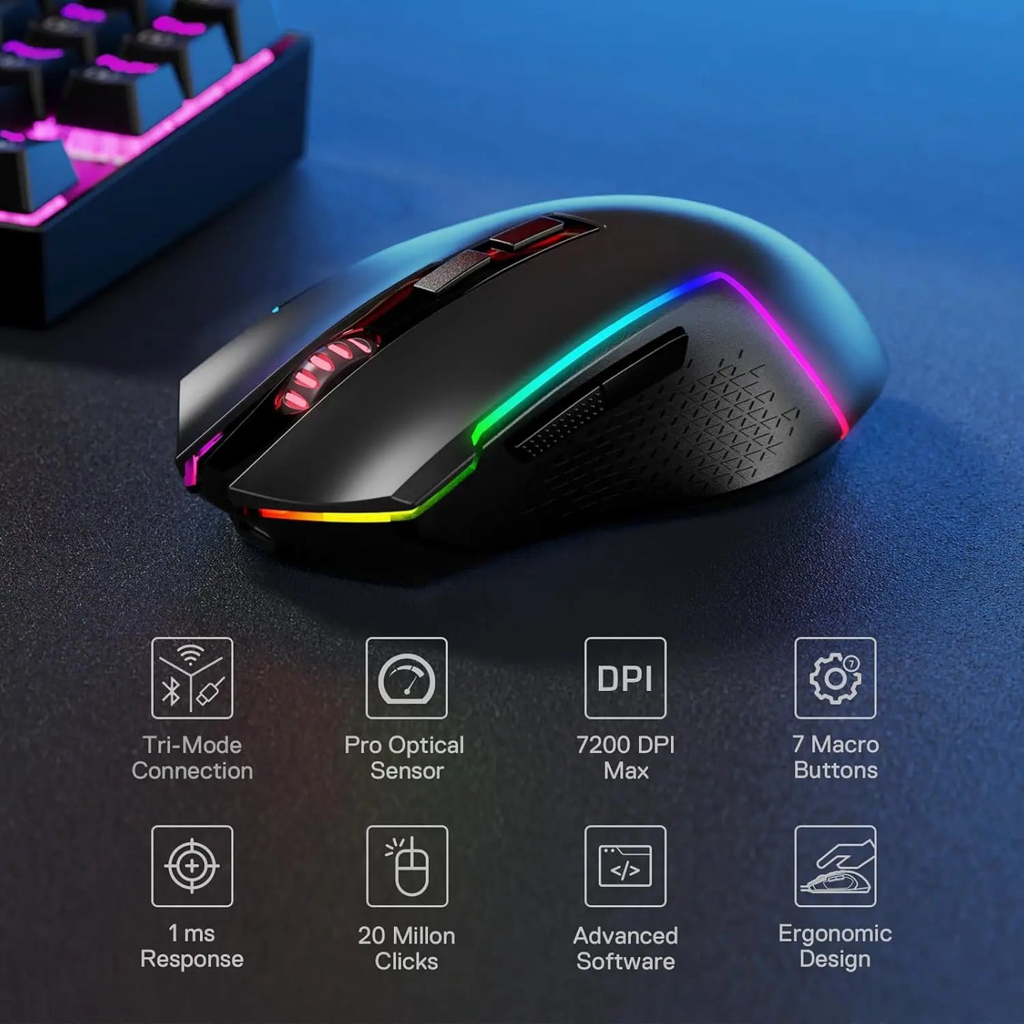 Redragon BS136 Gaming Keyboard and Mouse Combo with RGB Lighting and Wireless Convenience