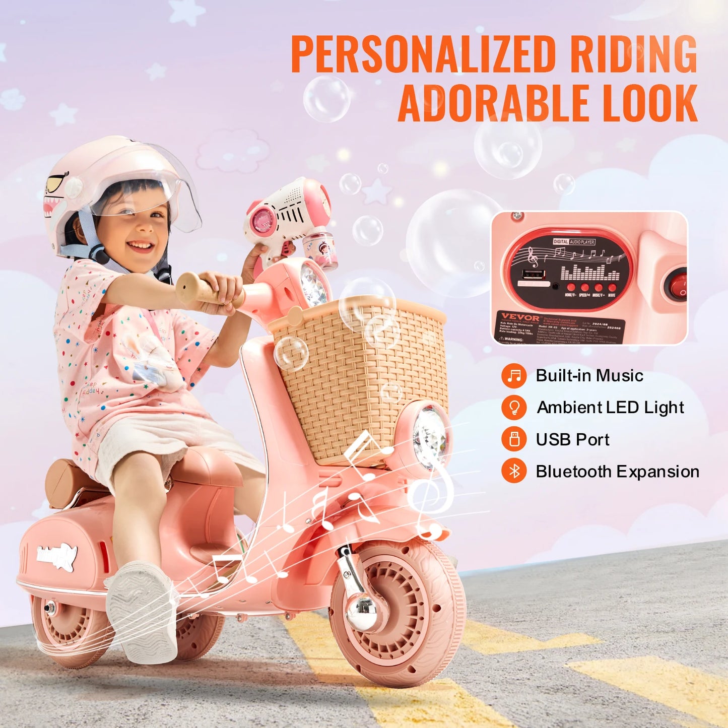 Kids Electric Ride On Motorcycle Battery Powered Trike with Safety Speed