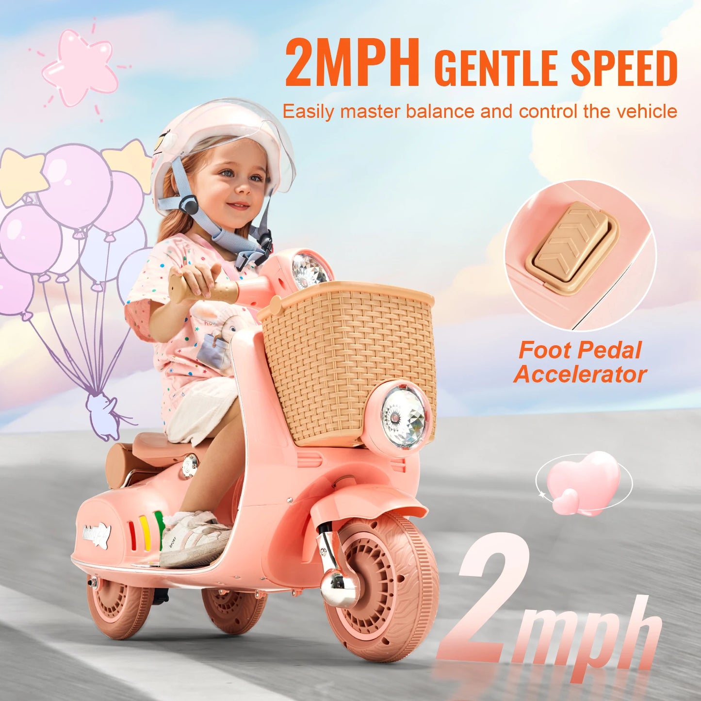 Kids Electric Ride On Motorcycle Battery Powered Trike with Safety Speed