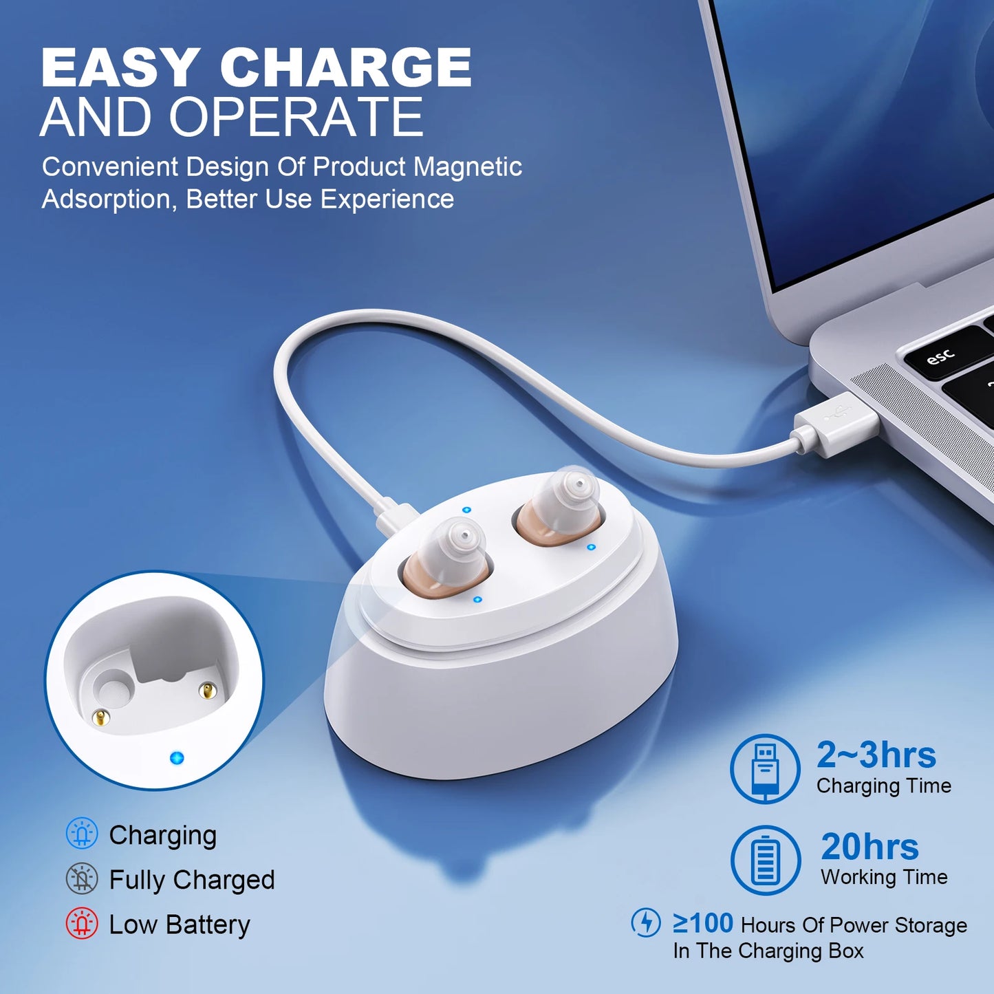 Invisible Hearing Aids for Elderly Adjustable Ear Aid with Long Battery Life
