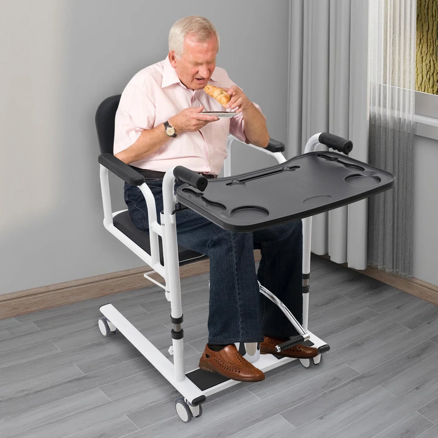 Patient Lift Transfer Chair with Hydraulic Aid and 180 Degree Split Seat