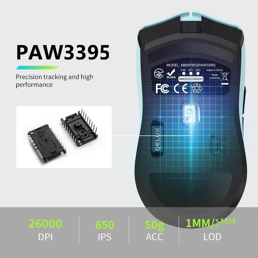 Delux M800PRO Wireless Gaming Mouse with 26000 DPI
