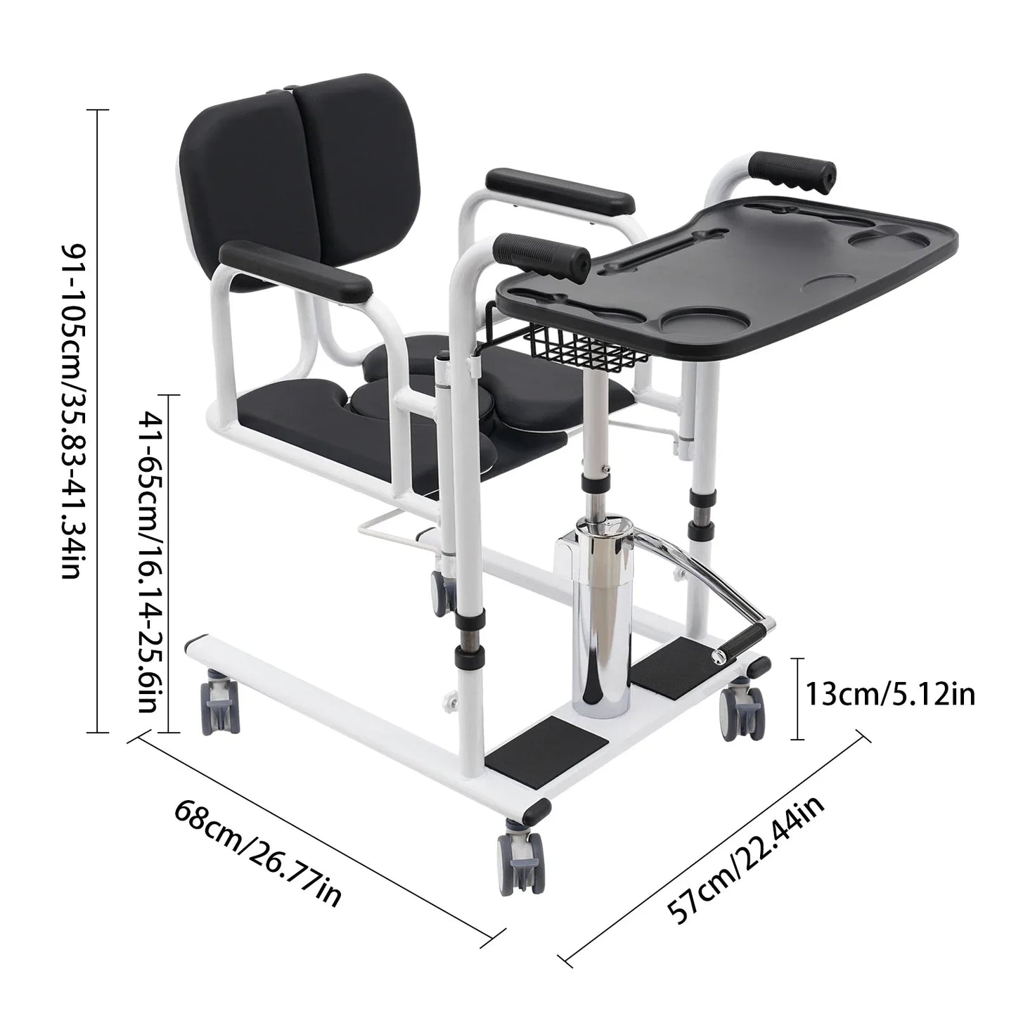 Patient Lift Transfer Chair with Hydraulic Aid and 180 Degree Split Seat