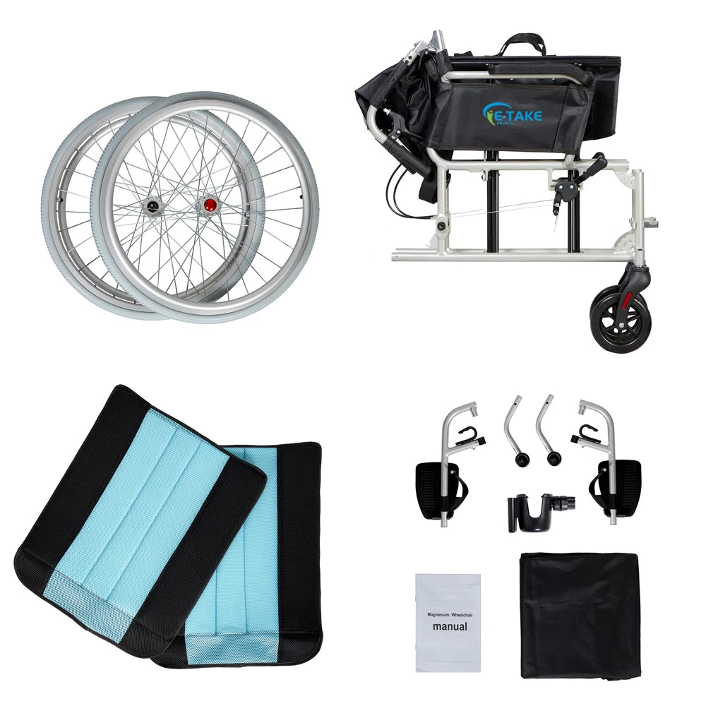 Ultra Lightweight 5.8KG Foldable Wheelchair with 20 Inch Wide Seat