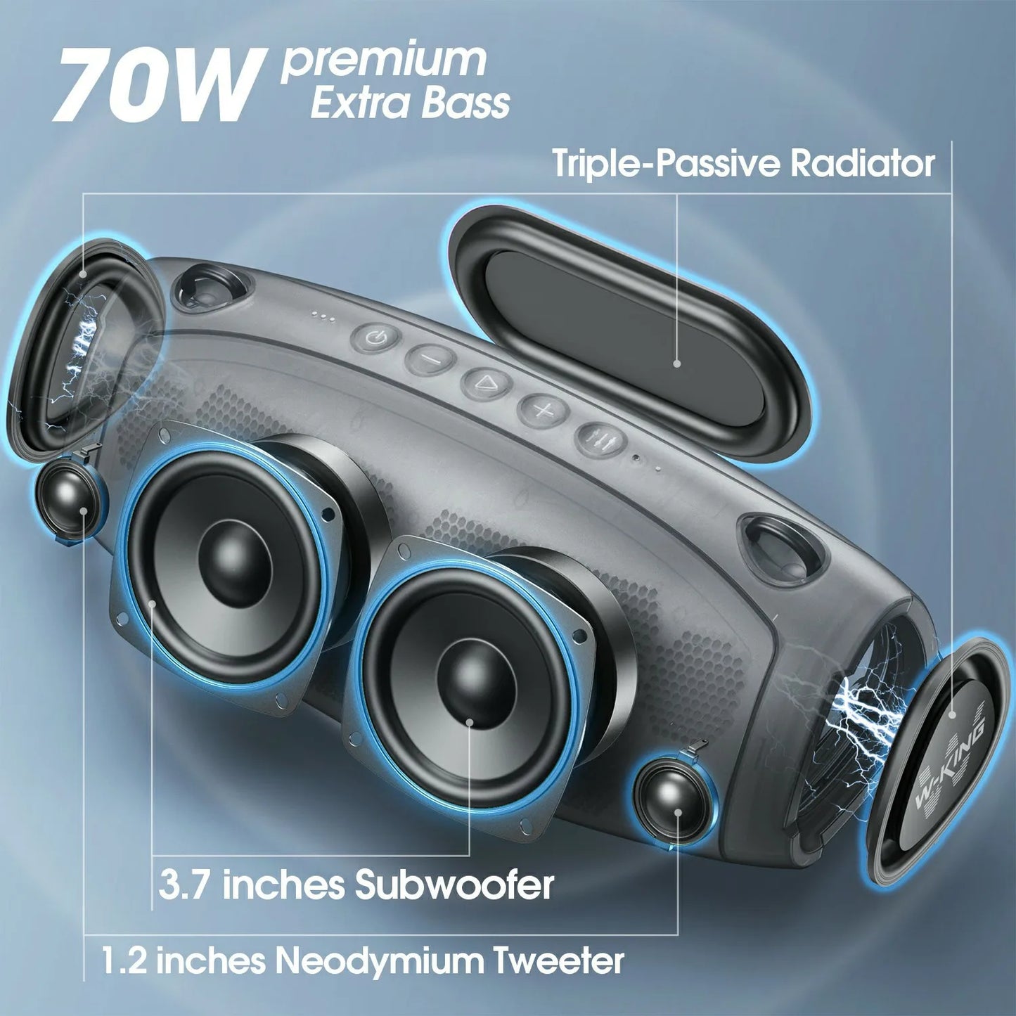W-KING 70W Waterproof Bluetooth Speaker with Deep Bass