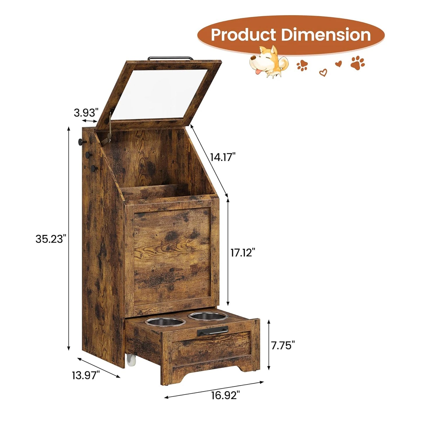 Elevated Dog Feeding Station with Storage Organizer