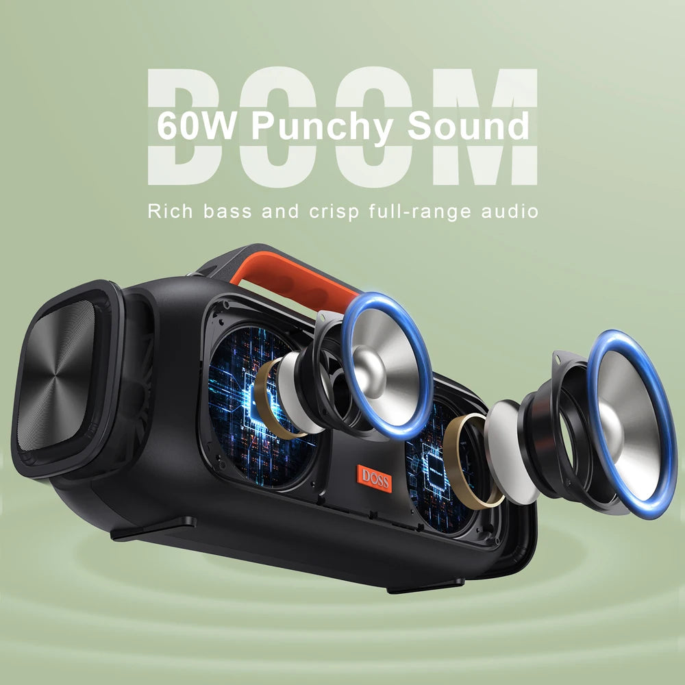 DOSS Outdoor Bluetooth Speaker with Powerful Bass and IPX6 Waterproof Design
