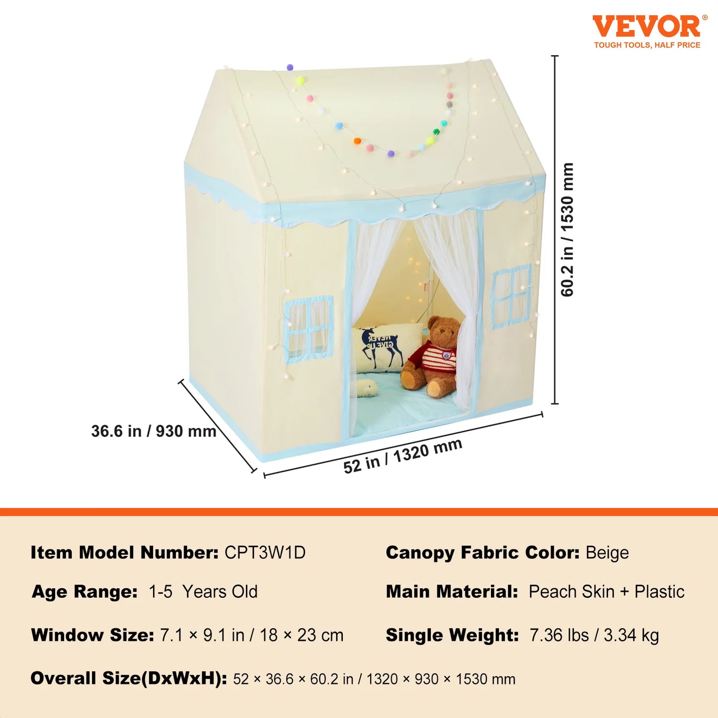 SucceBuy Kids Play Tent with Mat and Lamp for Toddlers