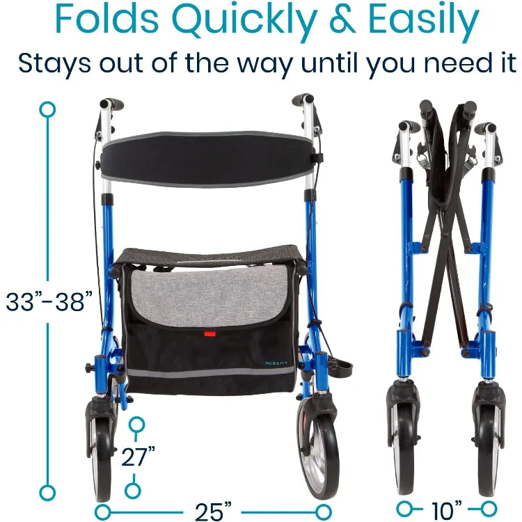 Lightweight Folding Rollator Walker with Comfortable Seat