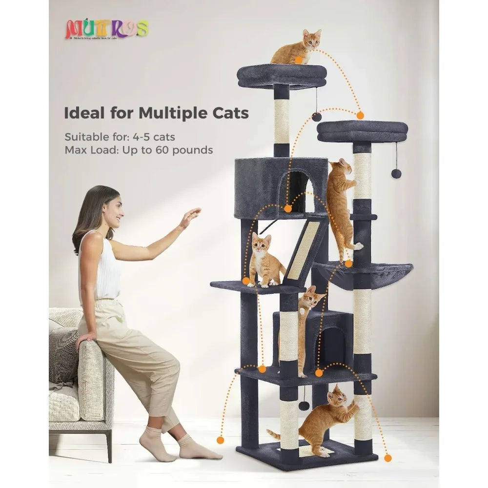 Multi-Level Cat Tree Tower with 6 Scratching Posts and Cozy Condos