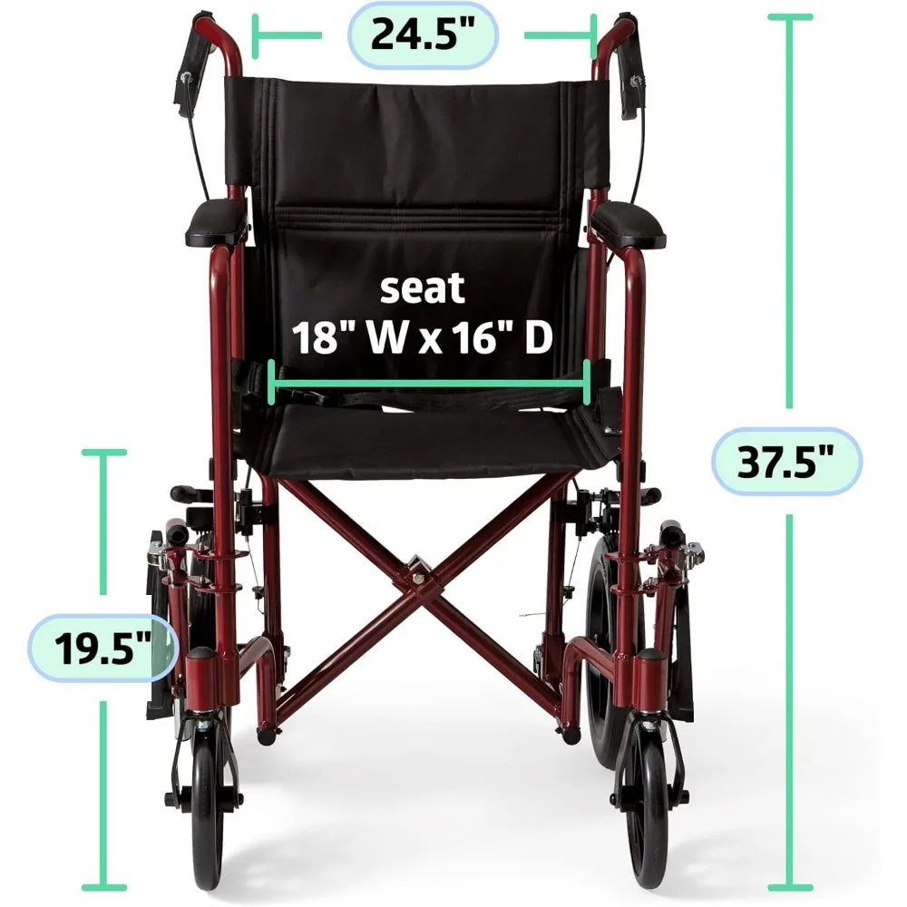 Lightweight Foldable Transport Wheelchair with Handbrakes