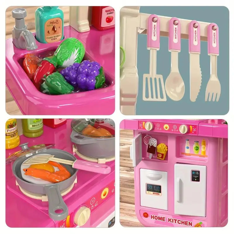 Realistic Play Kitchen Set with Pretend Food for Kids