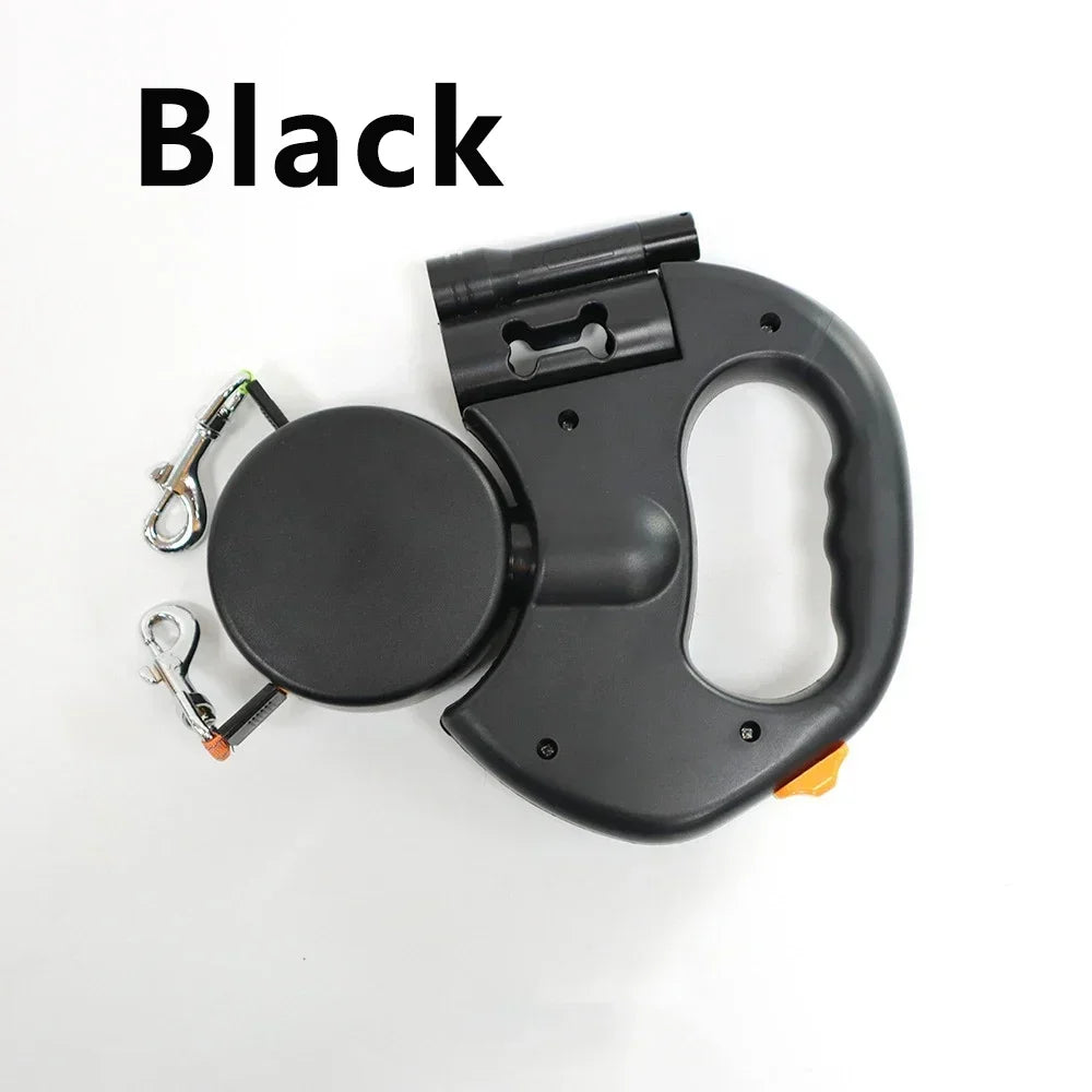 Double Headed Dog Leash Retractable LED Light Reflective for Two Dogs