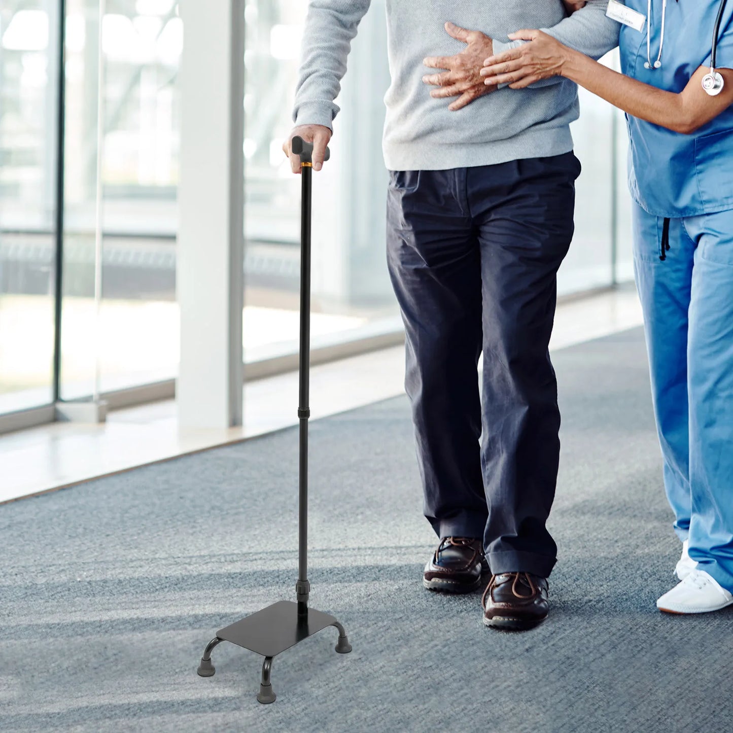 Adjustable Large Pedal Walking Stick Cane Non Slip for Elderly