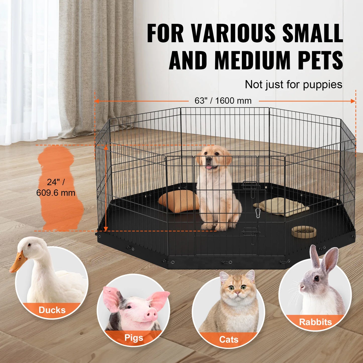 Foldable Dog Playpen with Bottom Pad for Outdoor Use