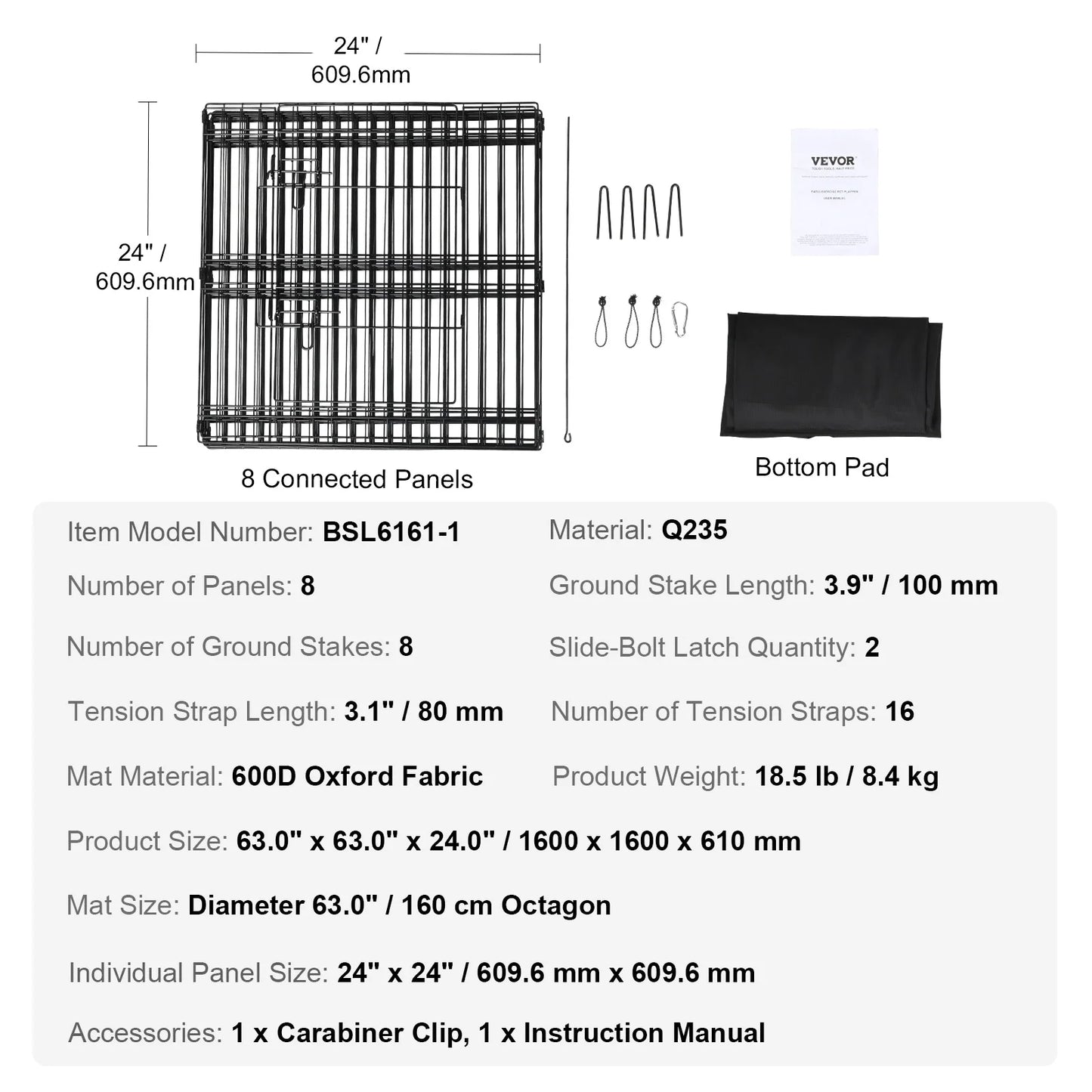 Foldable Dog Playpen with Bottom Pad for Outdoor Use