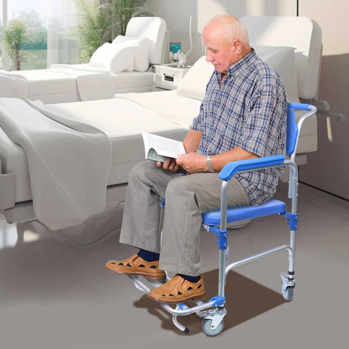 350lb Foldable Commode Chair with Footrest for Disabled Adults