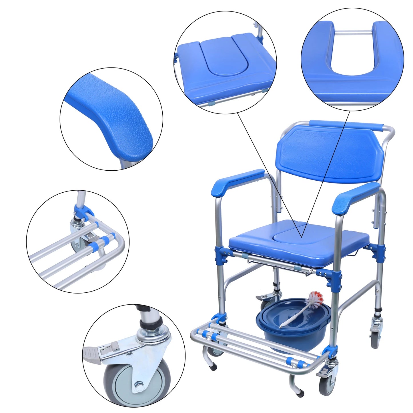 350lb Foldable Commode Chair with Footrest for Disabled Adults