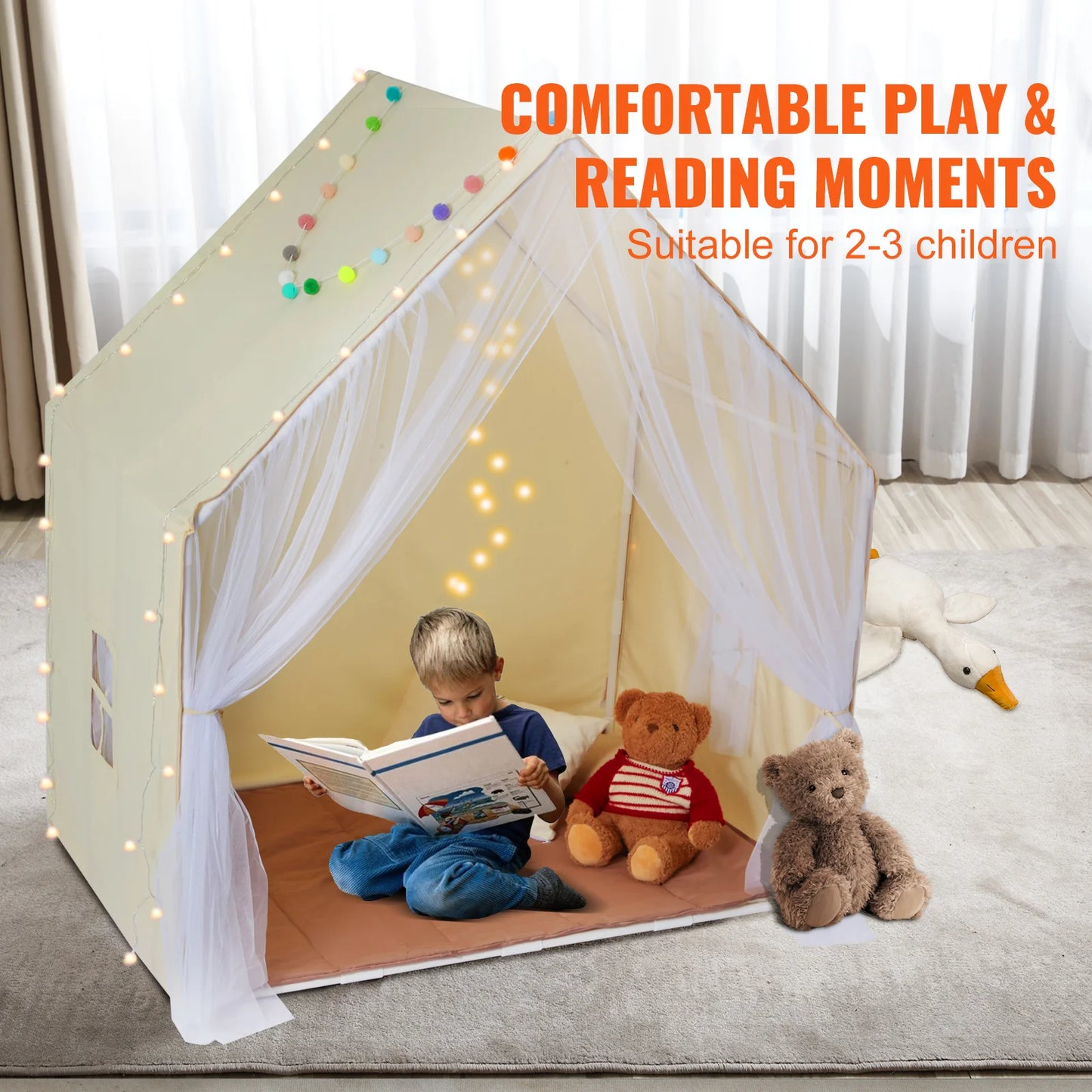 SucceBuy Kids Play Tent with Mat and Windows for Toddlers