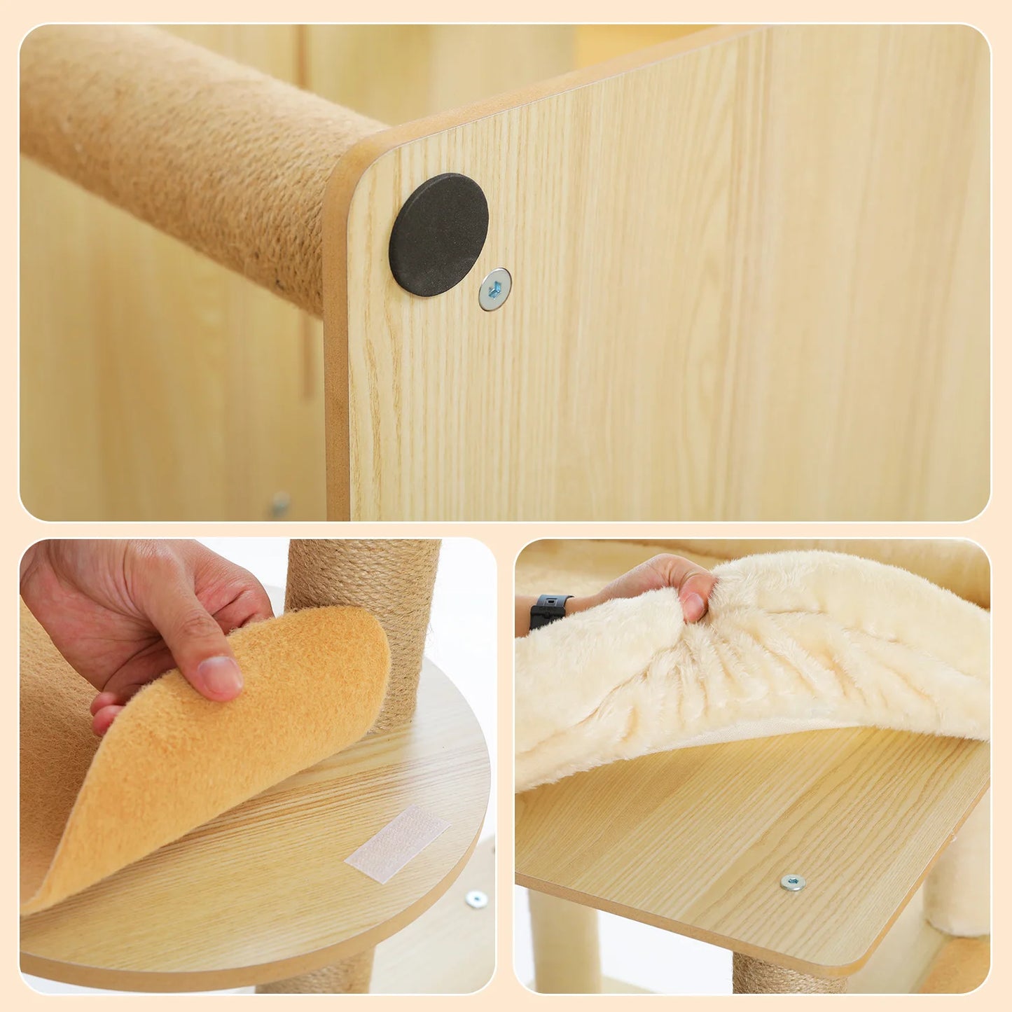Elegant 180cm Wooden Cat Tree Tower with Cozy Perch and Pompoms for Multi Cat Families