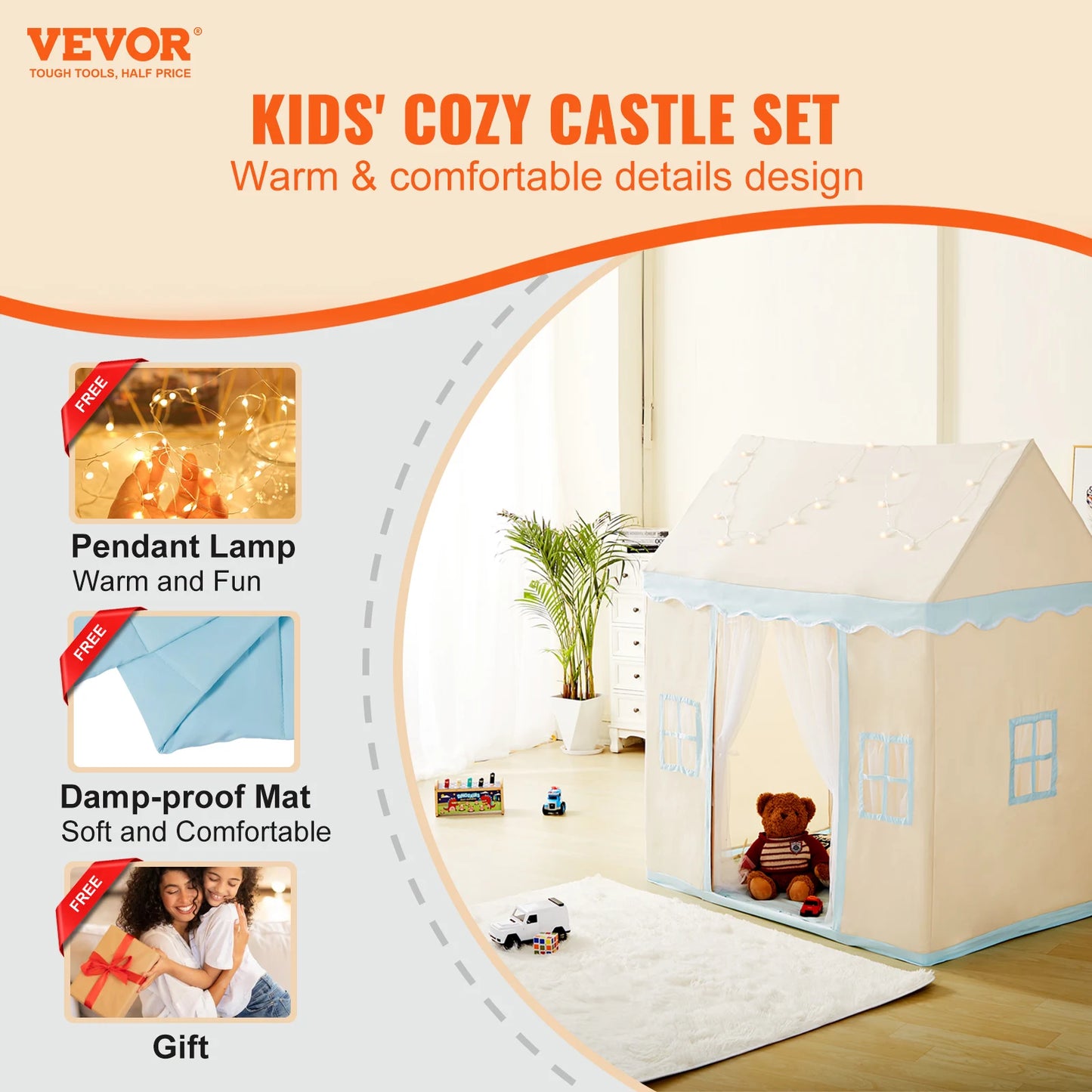 SucceBuy Kids Play Tent with Mat and Lamp for Toddlers