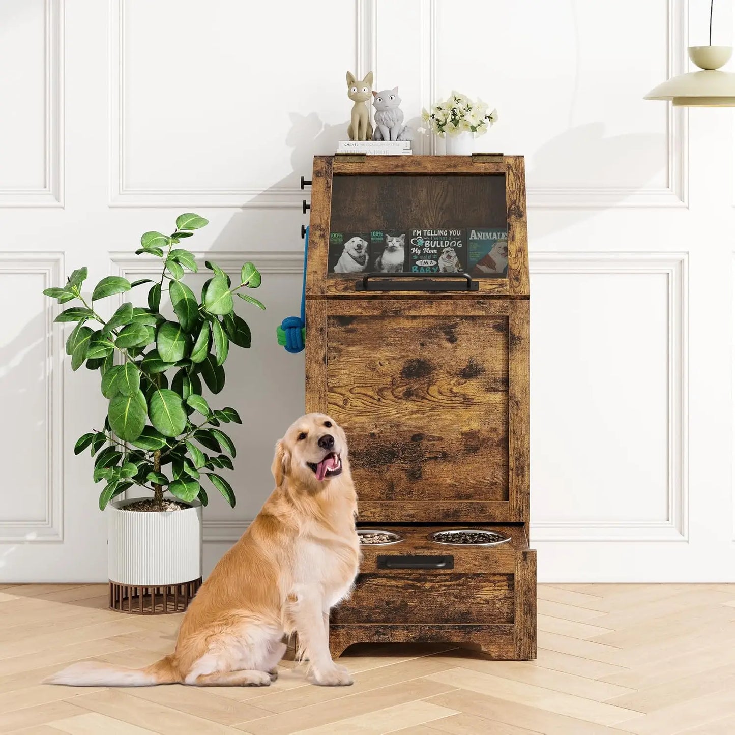 Elevated Dog Feeding Station with Storage Organizer
