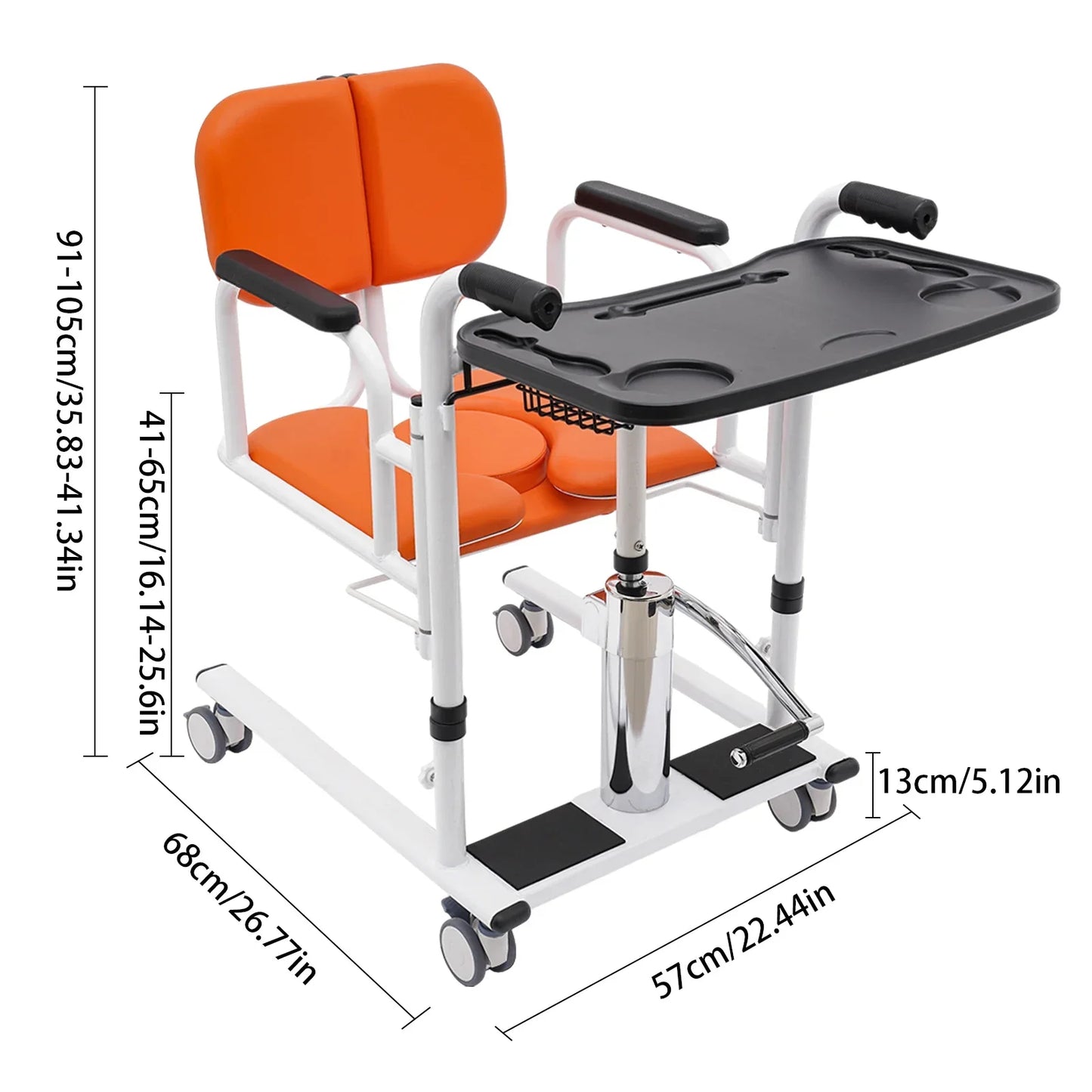 Patient Lift Transfer Chair with Hydraulic Aid and 180 Degree Split Seat