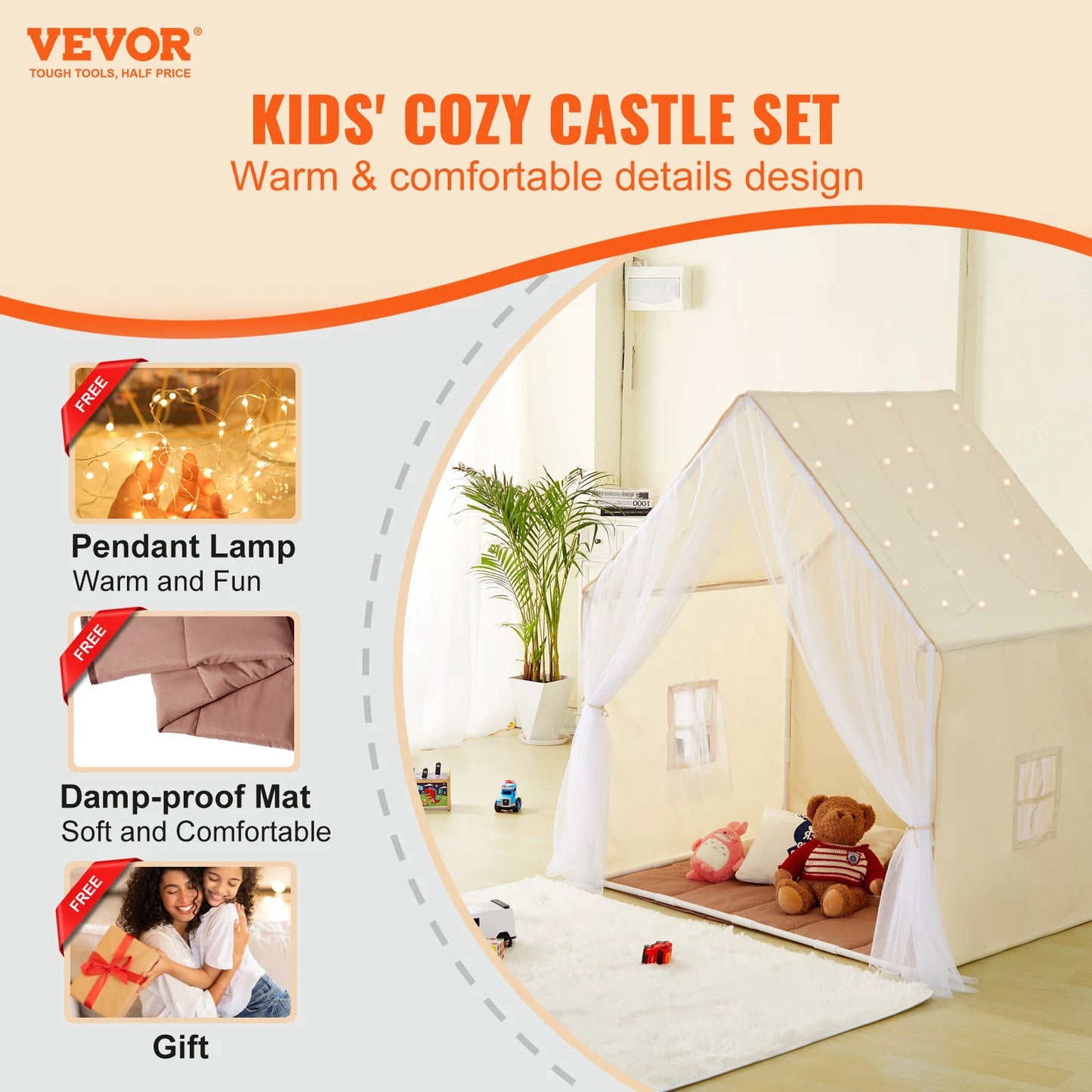 SucceBuy Kids Play Tent with Mat and Windows for Toddlers