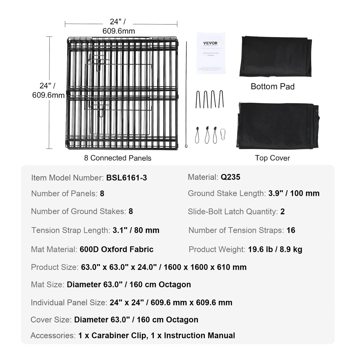 Foldable Dog Playpen with Bottom Pad for Outdoor Use
