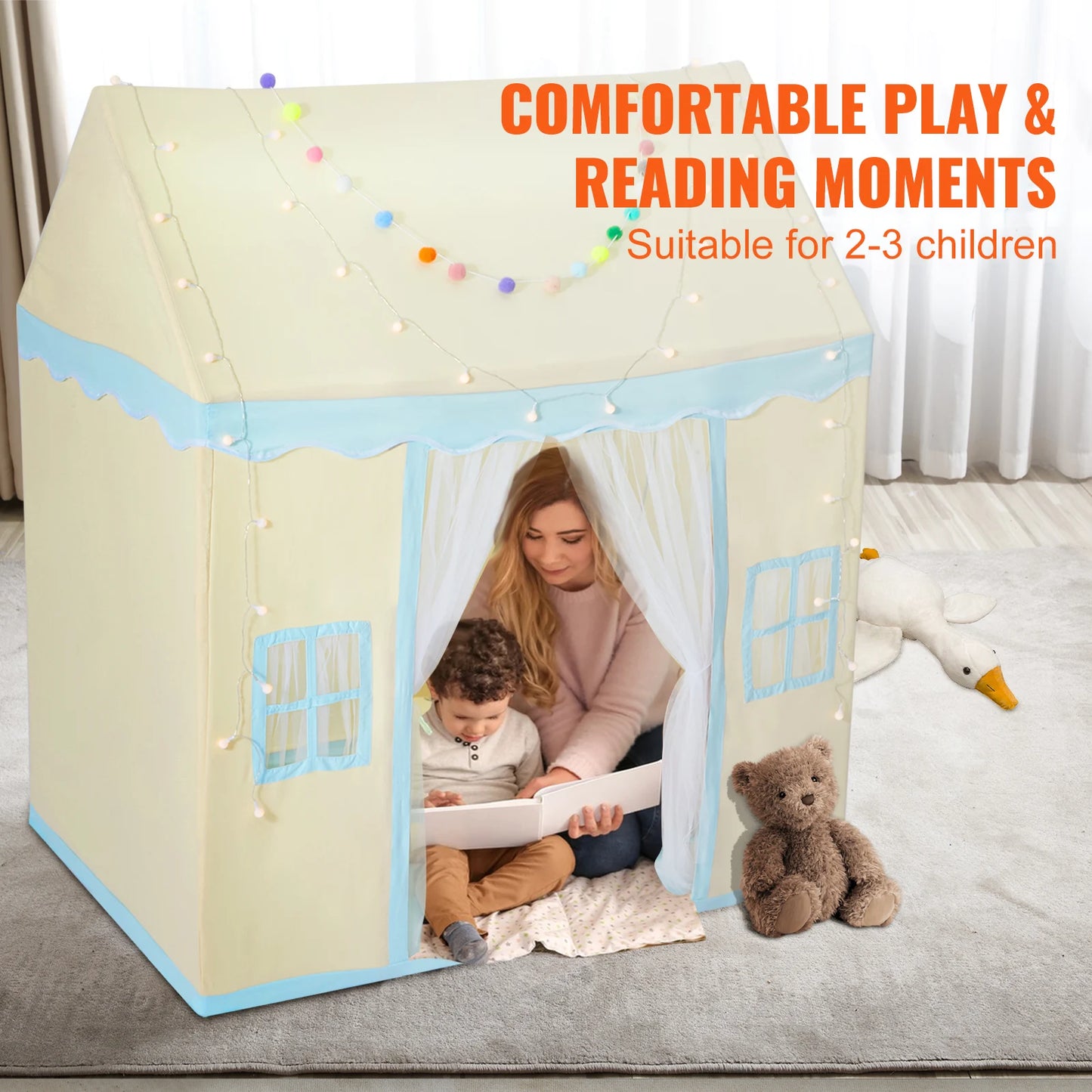 SucceBuy Kids Play Tent with Mat and Lamp for Toddlers
