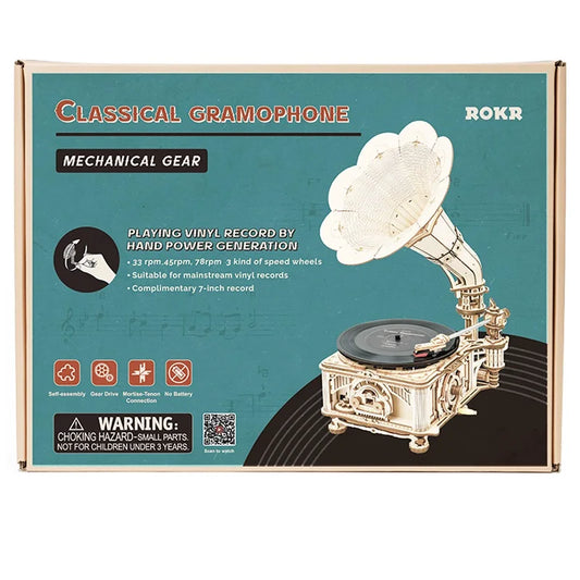 Robotime Hand Crank Gramophone Model Building Kit for Music Lovers