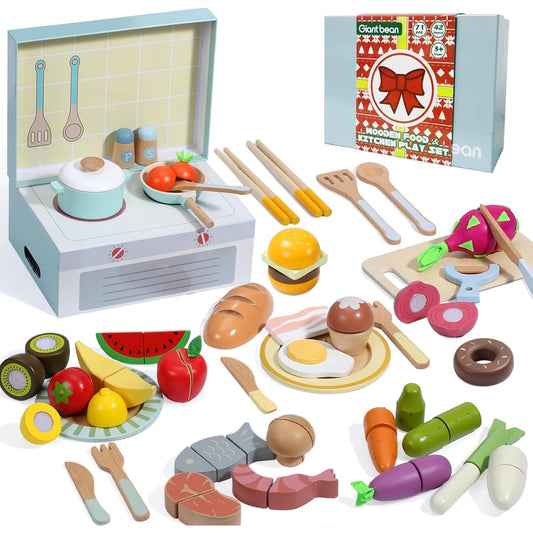Wooden Play Food Set for Creative Pretend Cooking Fun