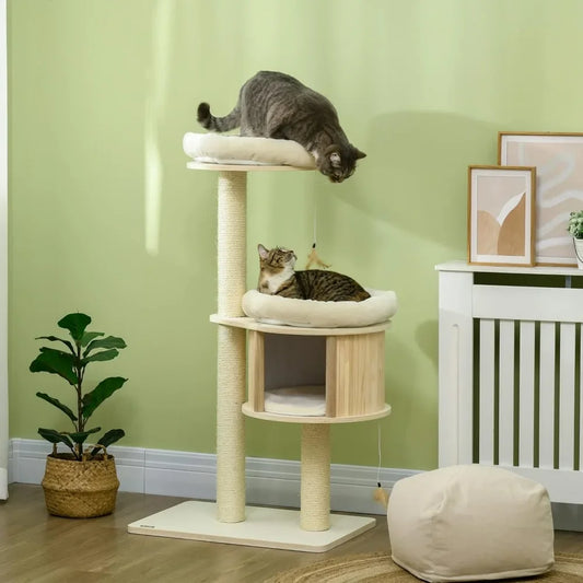 Multifunctional 3-Level Cat Tree with Scratching Posts and Cushions