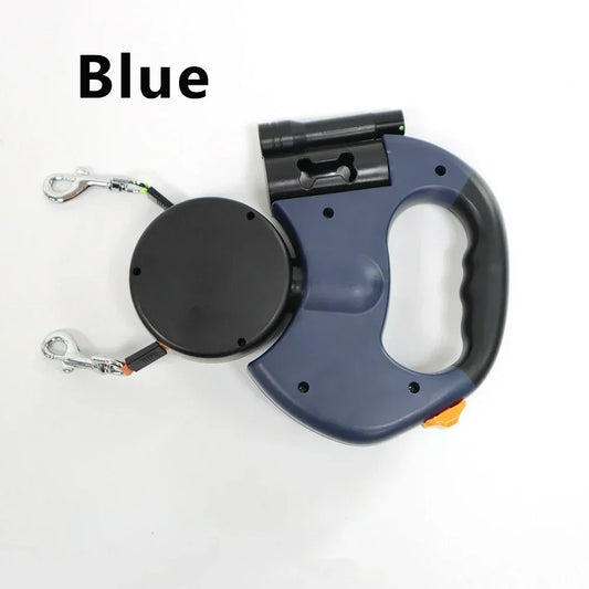 Double Headed Dog Leash Retractable LED Light Reflective for Two Dogs
