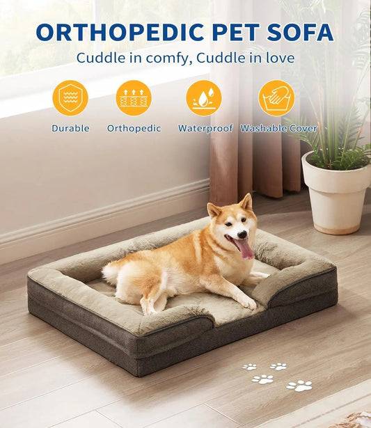 Large Orthopedic Dog Sofa with Washable Cover and Waterproof Lining