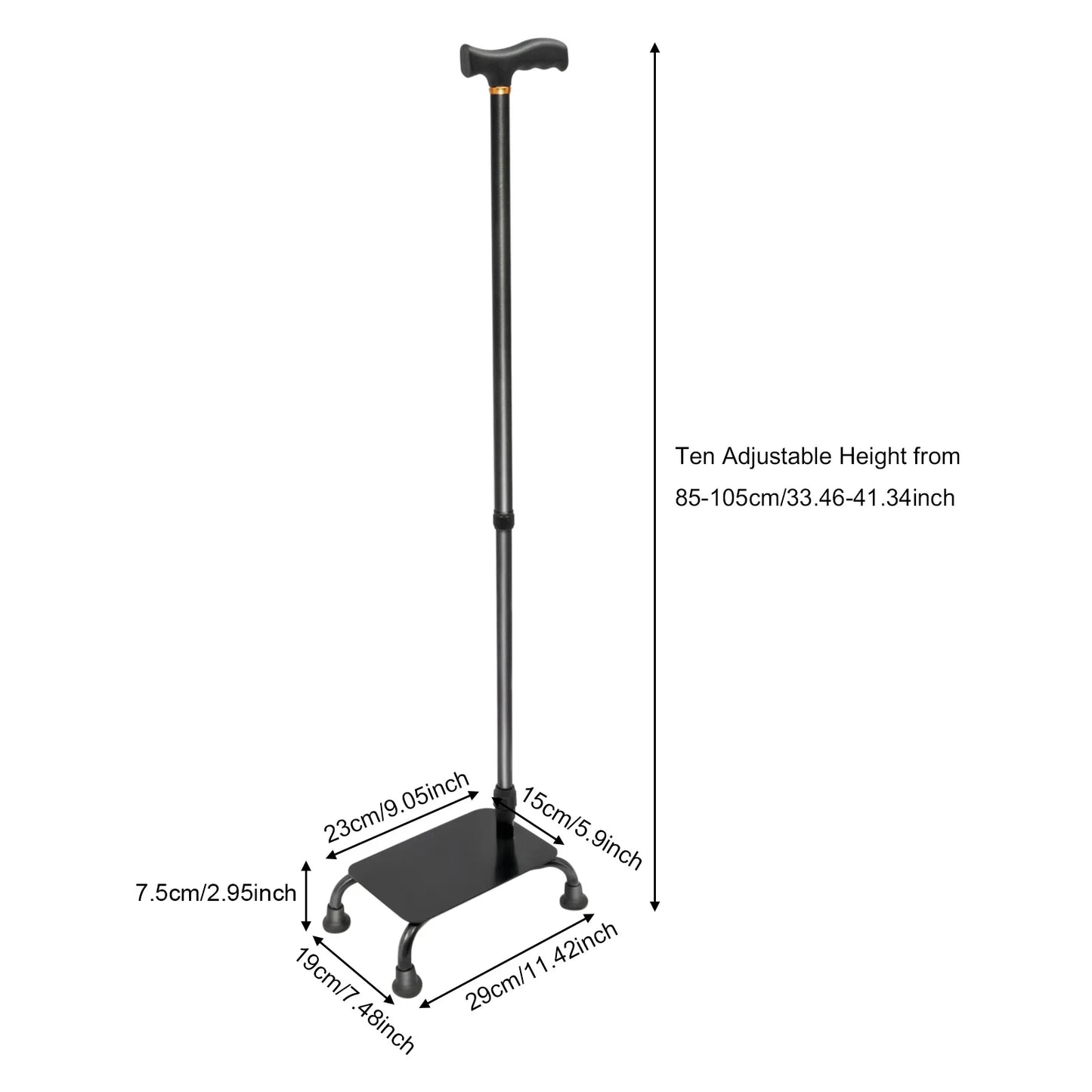 Adjustable Large Pedal Walking Stick Cane Non Slip for Elderly