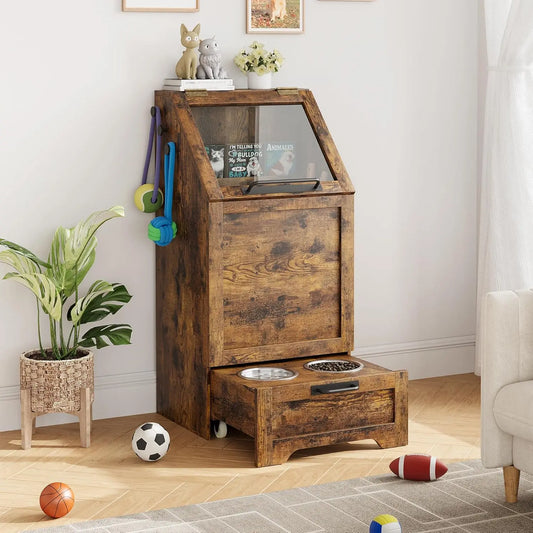Elevated Dog Feeding Station with Storage Organizer