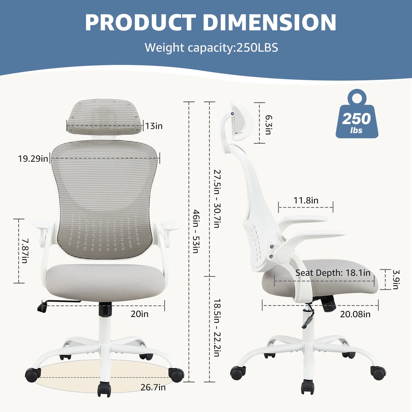 Ergonomic Office Desk Chair with Adjustable Headrest and Lumbar Support