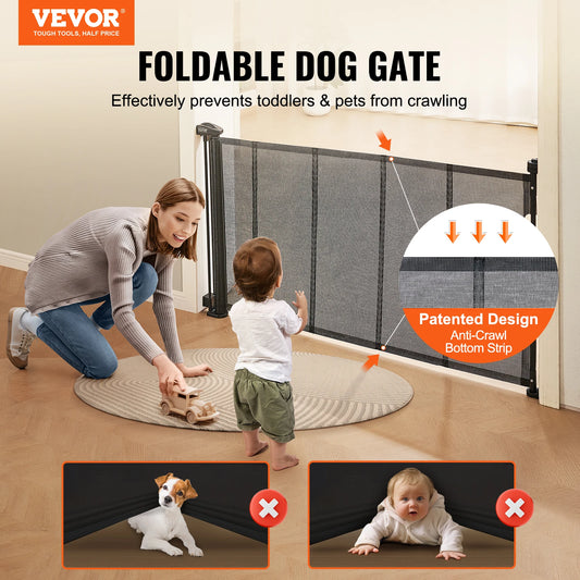 Retractable Baby Gate for Kids and Pets with Extra Wide Mesh Design