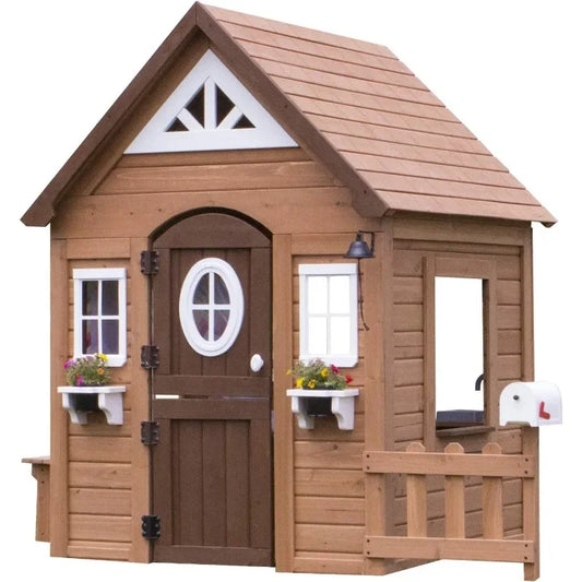 Wooden Kids Playhouse Cottage with Kitchen and Picnic Bench