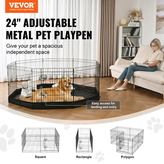 Foldable Dog Playpen with Bottom Pad for Outdoor Use