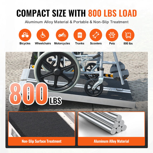 Portable Aluminum Wheelchair Ramp Non Slip Foldable Threshold Ramp