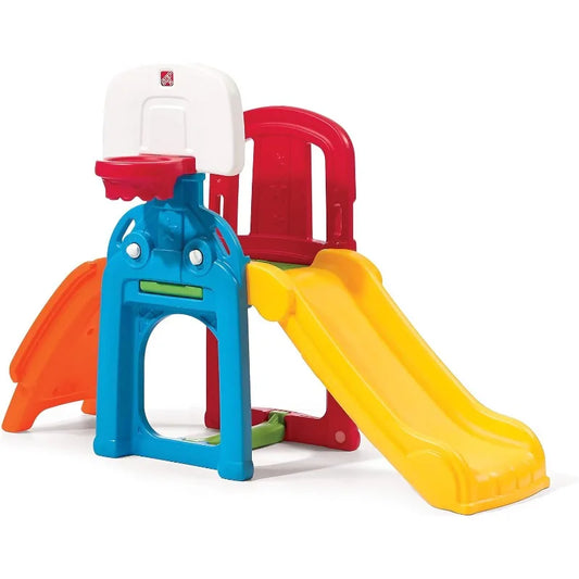 Kids Indoor Outdoor Climbing Playset with Slide and Basketball Hoop