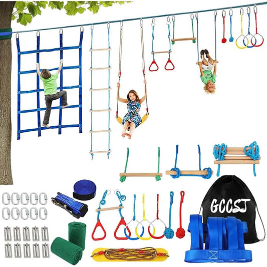 Warrior Obstacle Course for Kids and Adults with Swing and Climbing Holds