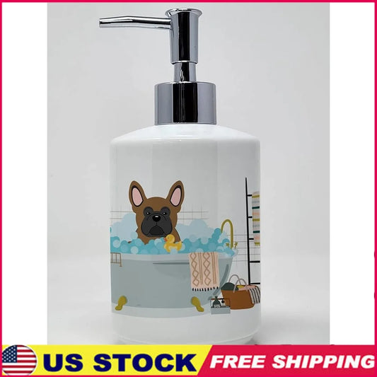 Brown French Bulldog Ceramic Soap Dispenser Unique Art Design Refillable Decorative Use