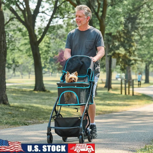 Lightweight Portable Pet Stroller with 360 Degree Swivel Wheels