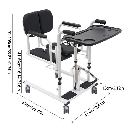 Patient Lift Transfer Chair with Hydraulic Aid and 180 Degree Split Seat