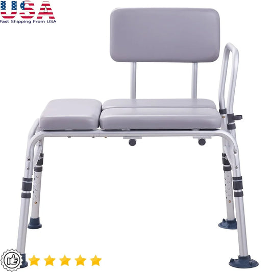 Adjustable Transfer Bench Shower Chair with Padded Seat and Non Slip Design