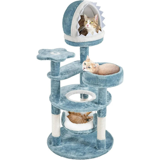Multi-Level Cat Tree with Ocean-Themed Plush Design for Endless Fun